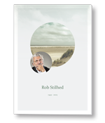 Rouwkaart met strand en portret in cirkel
