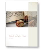 Rouwkaart met muziekboek en rozen