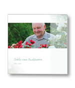 Rouwkaart met langwerpig portret en balk