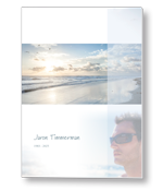 Rouwkaart met strand en portret