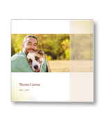 Rouwkaart met langwerpig portret en balk