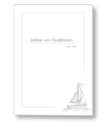 Rouwkaart met zeilboot op zee