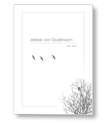 Rouwkaart met boom en vliegende vogels