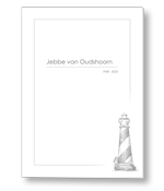 Rouwkaart met geillustreerde vuurtoren