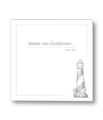 Rouwkaart met geillustreerde vuurtoren