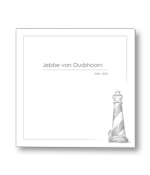 Rouwkaart met geillustreerde vuurtoren