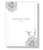 Rouwkaart met bloemen en kolibrie in hoeken