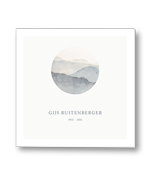 Rouwkaart met geschilderde bergen in cirkel