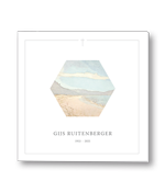 Rouwkaart met schildering en kruis in hexagon