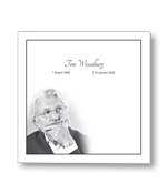 Rouwkaart met dun zwart kader en portret