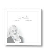 Rouwkaart met dun grijs kader en portret