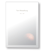Rouwkaart met basketbal op donkere achtergrond