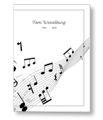 Rouwkaart met dansende muzieknoten
