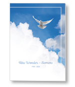 Rouwkaart met witte duif in lucht