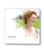 Rouwkaart met portret in bladeren silhouette