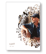 Rouwkaart met portret in muziek silhouette