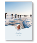 Rouwkaart met golf en knotwilgen in de sneeuw