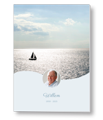 Rouwkaart met golf en zeilboot op zee