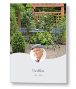 Rouwkaart met golf en portret in cirkel