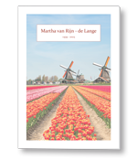 Rouwkaart met molens bij tulpenveld