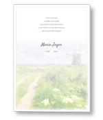 Rouwkaart met molen op het platteland