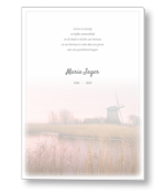 Rouwkaart met molen bij het water