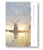 Rouwkaart met molen aan het water met zonsondergang