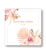 Rouwkaart met een illustratie van een roze boeket