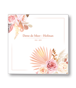 Rouwkaart met een illustratie van een roze boeket