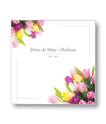 Rouwkaart met een boeket van gekleurde tulpen