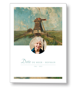 Rouwkaart met schilderij van landschap met molen