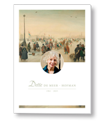 Rouwkaart met schilderij van ijsvermaak bij een stad