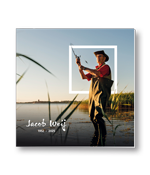 Rouwkaart met eigen foto en voorzien van wit kader