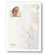 Rouwkaart met orchidee en een eigen foto in wit kader