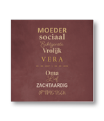 Rouwkaart met typografische weergave van eigenschappen