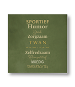 Rouwkaart met typografische weergave van eigenschappen