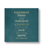 Rouwkaart met typografische weergave van eigenschappen
