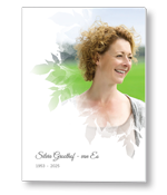 Rouwkaart met portret in bladeren silhouette