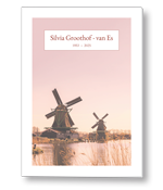 Rouwkaart met Zaanse Schans bij zonsondergang