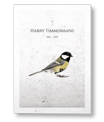 Rouwkaart met koolmees in silhouette met abstracte achtergrond