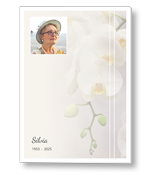 Rouwkaart met orchidee en een eigen foto in wit kader