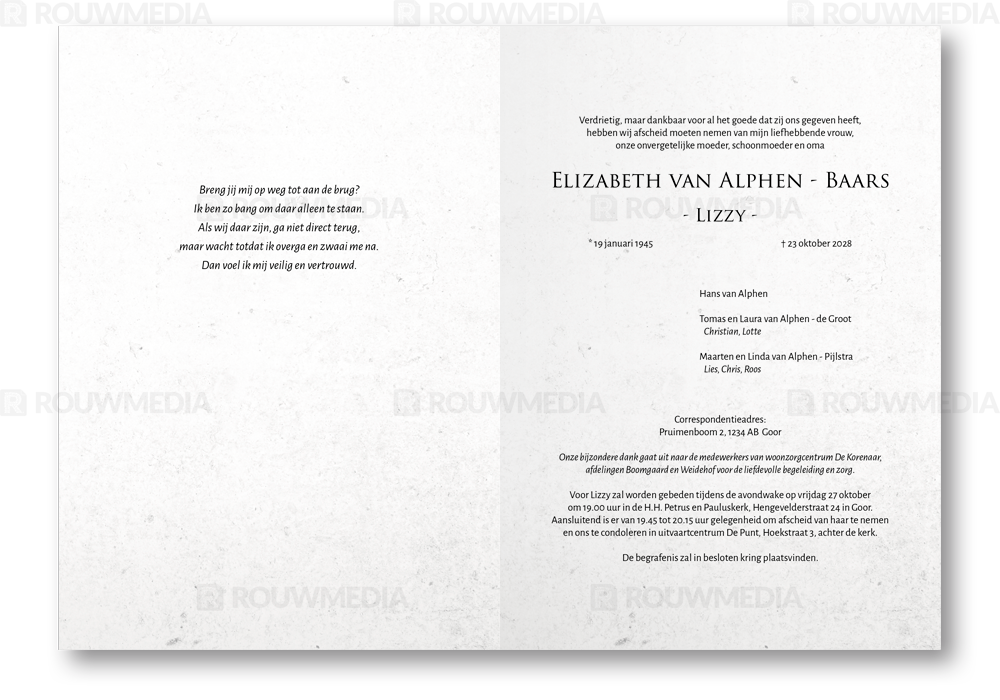 Rouwkaart Rouwkaart met portret op abstracte achtergrond - binnenkant