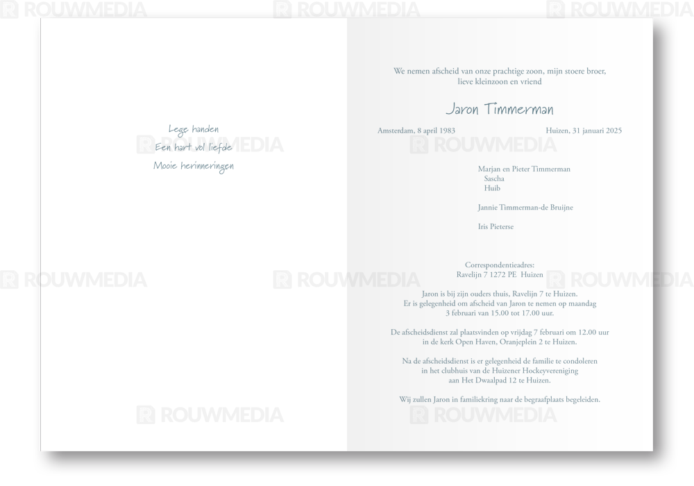 Rouwkaart Rouwkaart met strand en portret - binnenkant