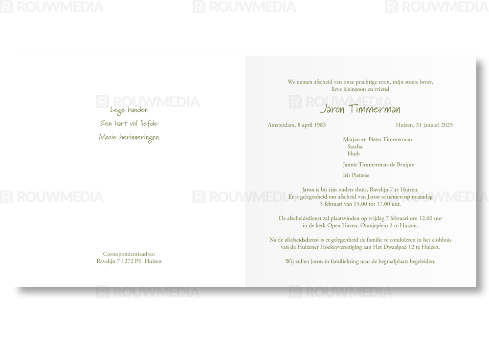 Rouwkaart Rouwkaart met bos in de zomer en portret - binnenkant