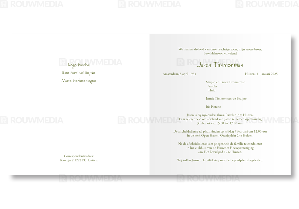 Rouwkaart Rouwkaart met bos in de zomer en portret - binnenkant