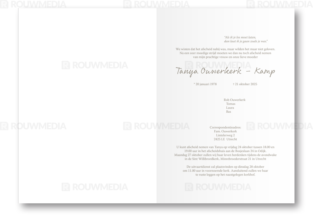 Rouwkaart Rouwkaart met stenen op het strand en portret - binnenkant