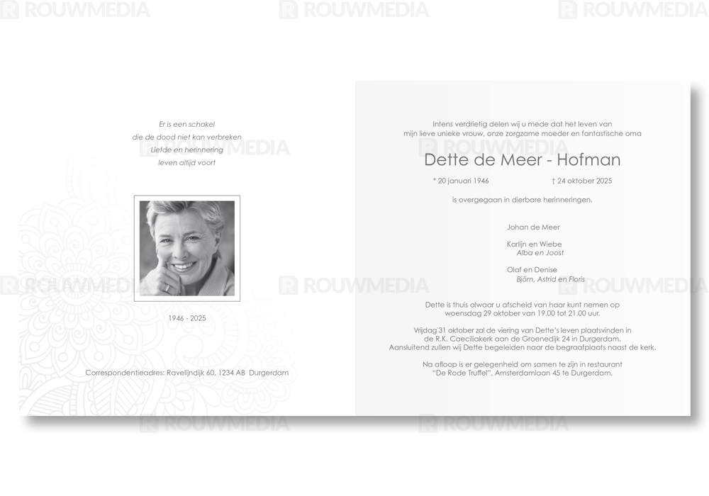 Rouwkaart Rouwkaart met mandela bloem - binnenkant