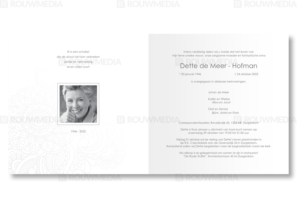 Rouwkaart Rouwkaart met mandela bloem - binnenkant