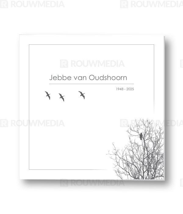 Rouwkaart Rouwkaart met boom en vliegende vogels - voorkant