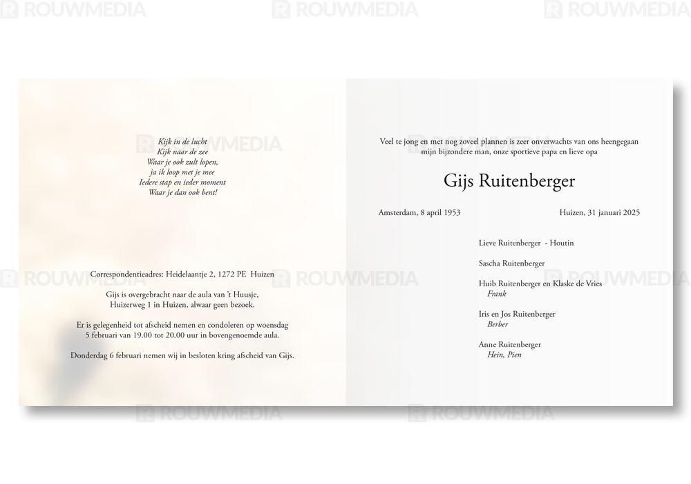 Rouwkaart Rouwkaart met paardenbloem in de wind - binnenkant